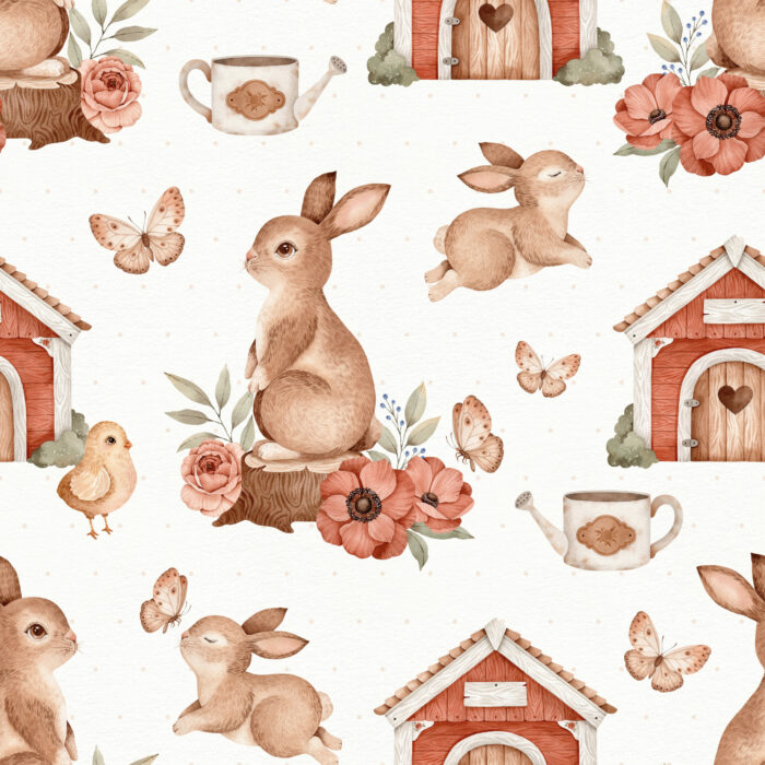 Tissu Imprimé Paques Lapin Jardin Grand, 10 tissus au choix