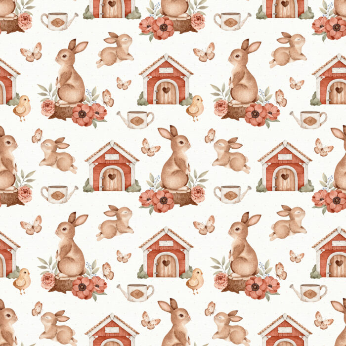 Tissu Imprimé Paques Lapin Jardin Grand, 10 tissus au choix – Image 2