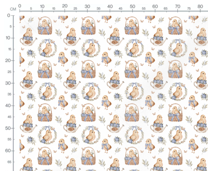 Tissu Imprimé Exclusif Paques Poussin Panier Bleu, 10 tissus au choix – Image 3