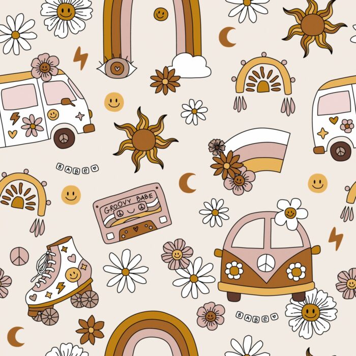 Tissu Imprimé Rétro Groovy Pastel, 10 tissus au choix