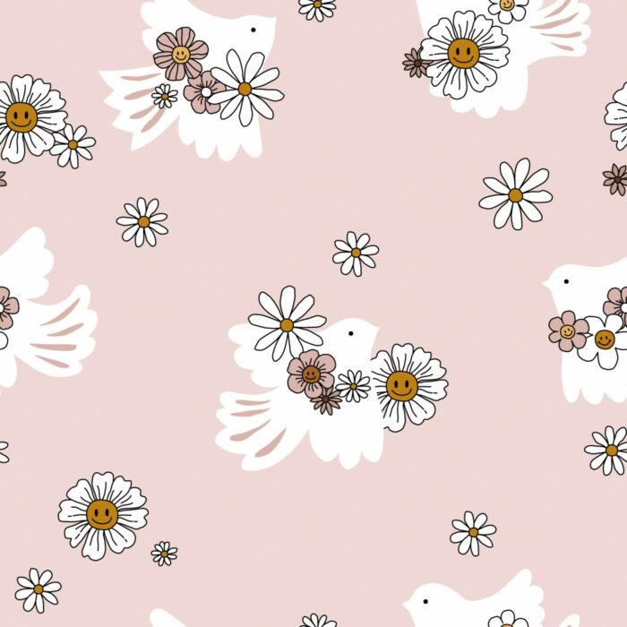 Tissu Imprimé Rétro Groovy Oiseaux Rose, 10 tissus au choix