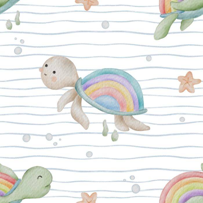 Tissu Imprimé Tortue De Mer Arc-en-ciel, 10 tissus au choix