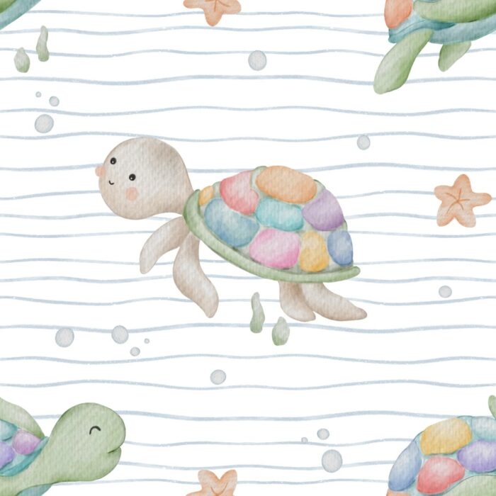 Tissu Imprimé Tortue De Mer Couleurs, 10 tissus au choix