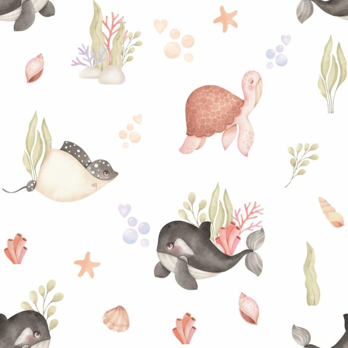 Tissu Imprimé Exclusif Tortue Marine et Amis, 10 tissus au choix