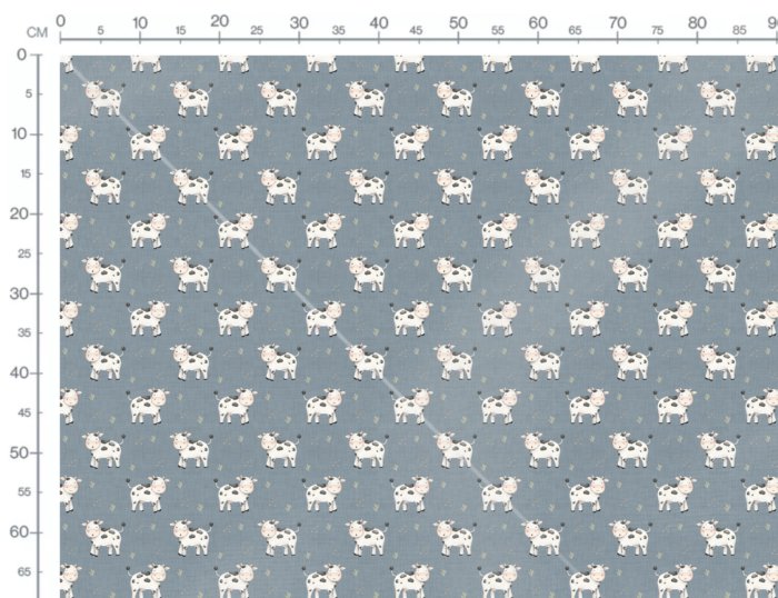 Tissu Imprimé Vache Heureuse Bleu, 10 tissus au choix – Image 3