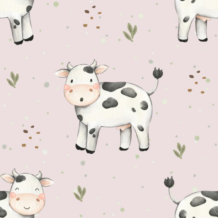 Tissu Imprimé Vache Heureuse Rose, 10 tissus au choix