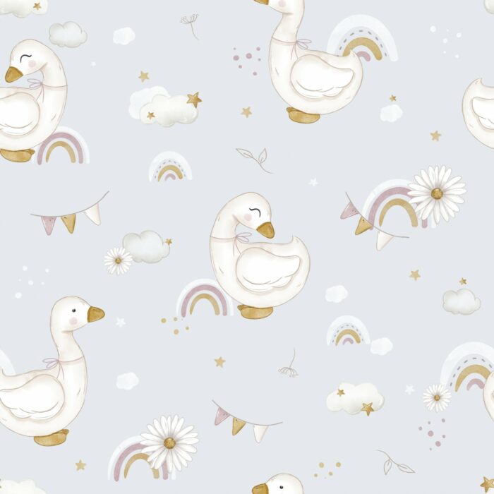 Tissu Imprimé Oies Arc-en-ciel Bleu, 10 tissus au choix