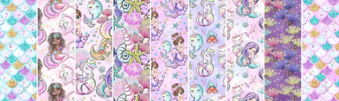 Tissu Imprimé Sirène Licorne Paillettes Bleu, 10 tissus au choix – Image 5