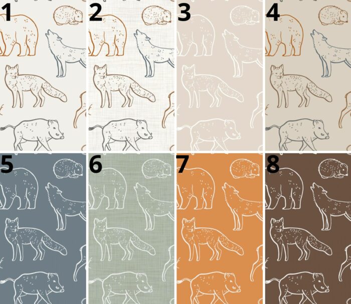 Tissu Imprimé Animaux de la Foret Dessin, 8 coloris et 10 tissus au choix – Image 4