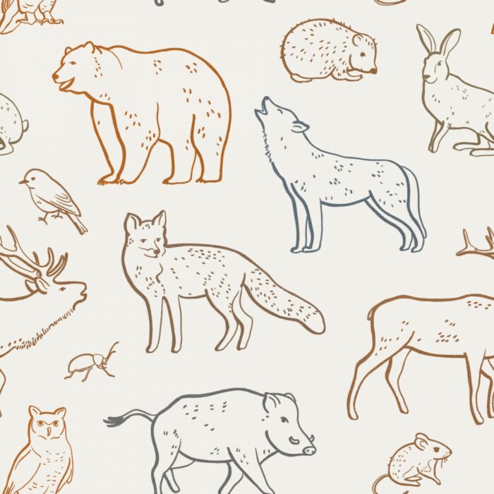 Tissu Imprimé Animaux de la Foret Dessin, 8 coloris et 10 tissus au choix