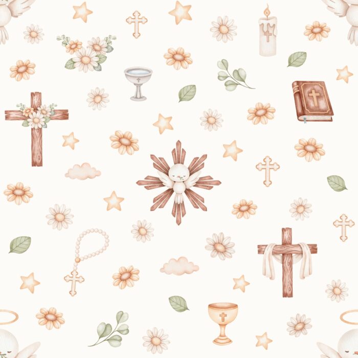 Tissu Imprimé Exclusif Bapteme Oiseau Fleurs Creme, 10 tissus au choix