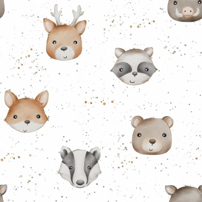 Tissu Imprimé Bébé Animaux Mignons de la Foret, 7 coloris et 10 tissus au choix