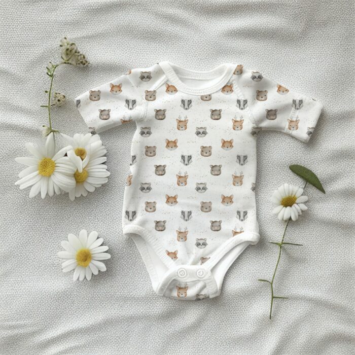 Tissu Imprimé Bébé Animaux Mignons de la Foret, 7 coloris et 10 tissus au choix – Image 5