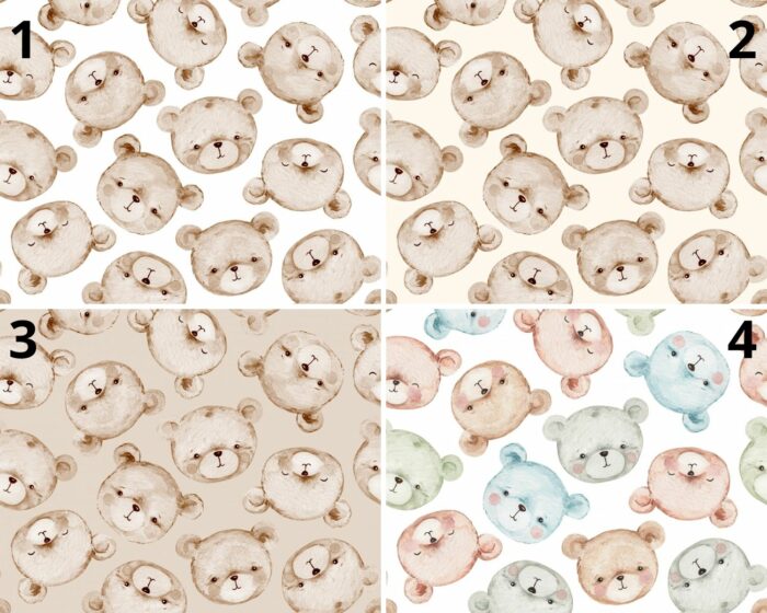 Tissu Imprimé Bébé Ourson Mignon, 4 coloris et 10 tissus au choix – Image 4