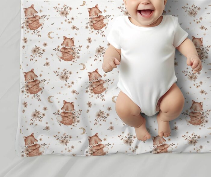 Tissu Imprimé Bébé Renard Lune Fleurie, 2 coloris et 10 tissus au choix – Image 5