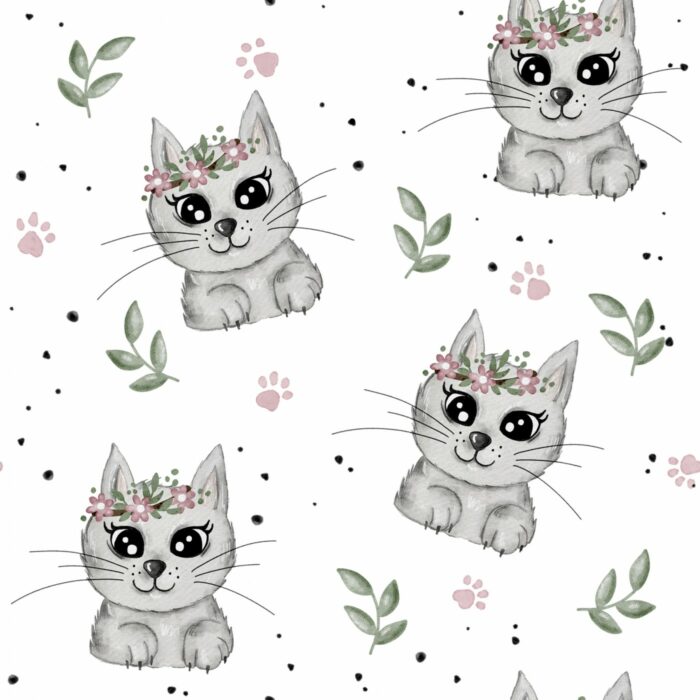 Tissu Imprimé Chaton Printemps Blanc, 10 tissus au choix