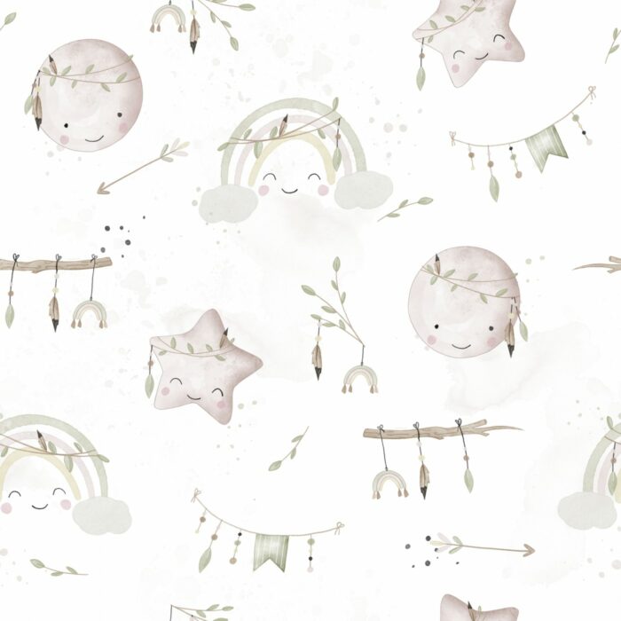 Tissu Imprimé Ciel Boho Blanc, 10 tissus au choix