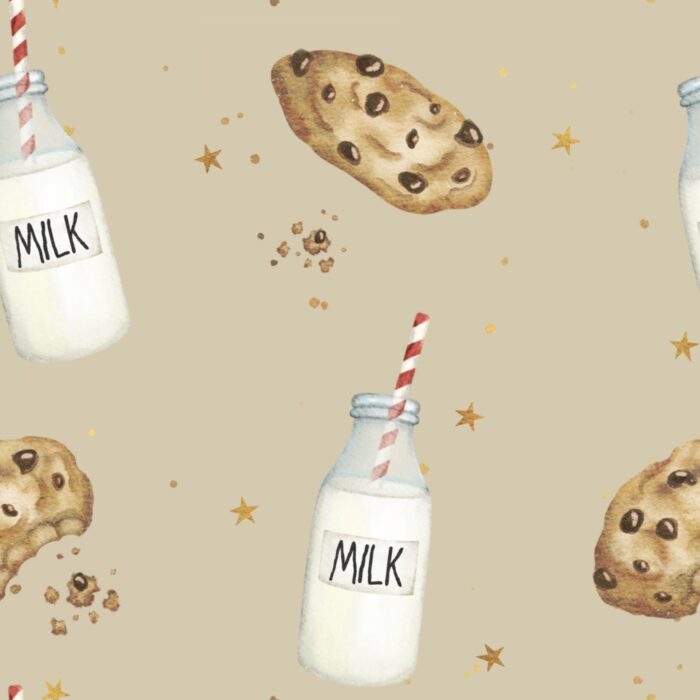 Tissu Imprimé Cookies et Lait Beige, 10 tissus au choix