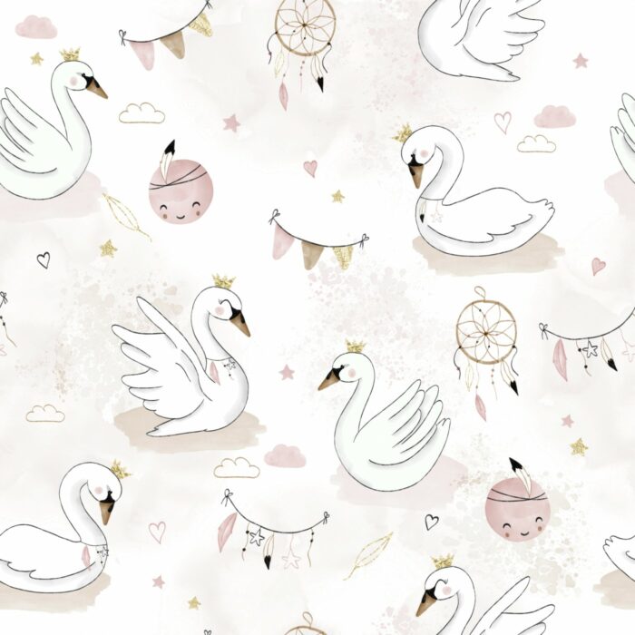 Tissu Imprimé Cygne Princesse Boho, 3 coloris et 10 tissus au choix
