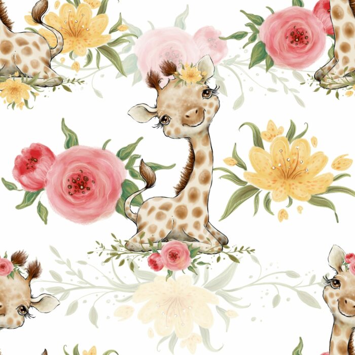 Tissu Exclusif Savane Girafe Mignonne Fleurs, 10 tissus au choix – Image 2