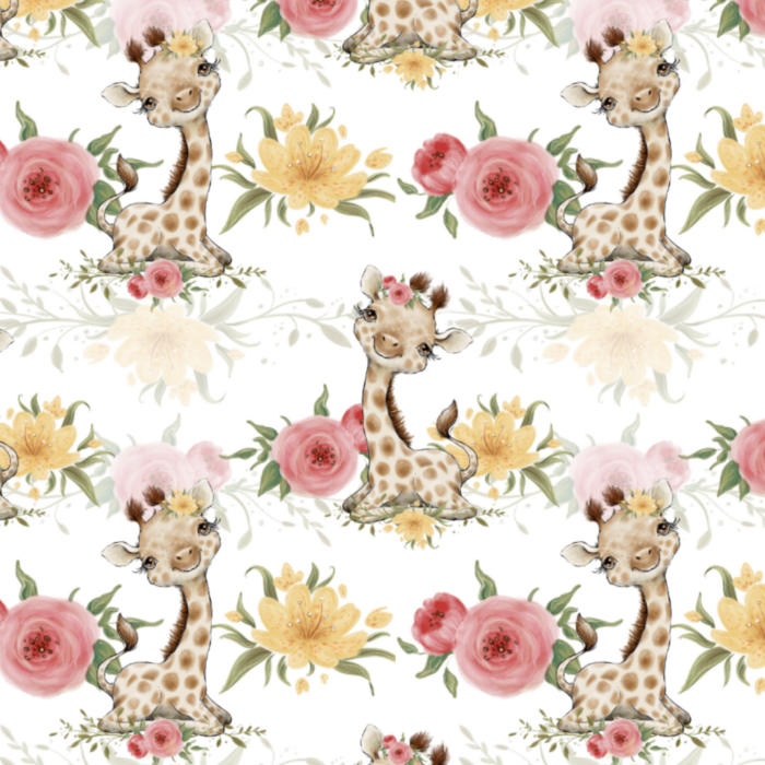 Tissu Exclusif Savane Girafe Mignonne Fleurs, 10 tissus au choix