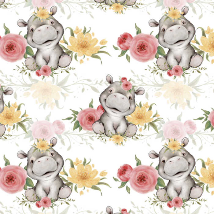 Tissu Exclusif Savane Hippopotame Mignon Fleurs, 10 tissus au choix