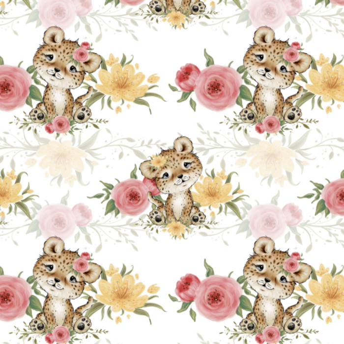 Tissu Exclusif Savane Leopard Mignon Fleurs, 10 tissus au choix