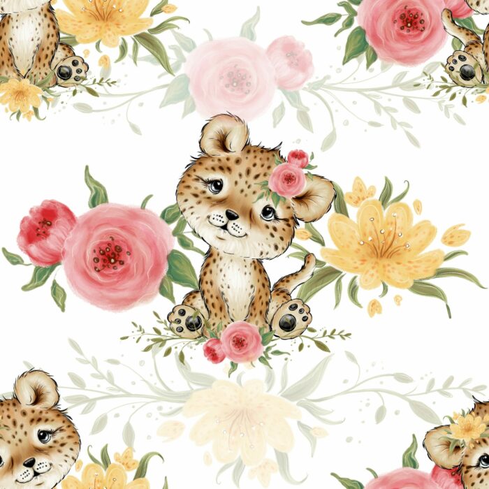 Tissu Exclusif Savane Leopard Mignon Fleurs, 10 tissus au choix – Image 3