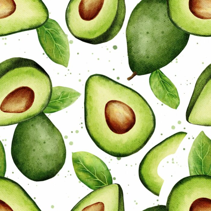 Tissu Imprimé Fruits Avocat Blanc, 10 tissus au choix