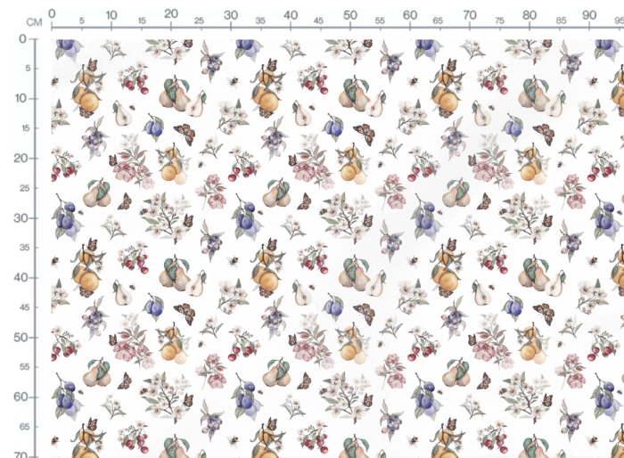 Tissu Imprimé Fruits Papillons Fleurs, 4 coloris et 10 tissus au choix – Image 3