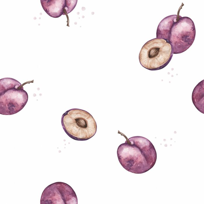 Tissu Imprimé Fruits Prune, 4 coloris et 10 tissus au choix