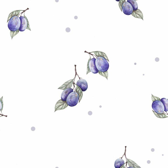 Tissu Imprimé Fruits Prunes Blanc, 10 tissus au choix