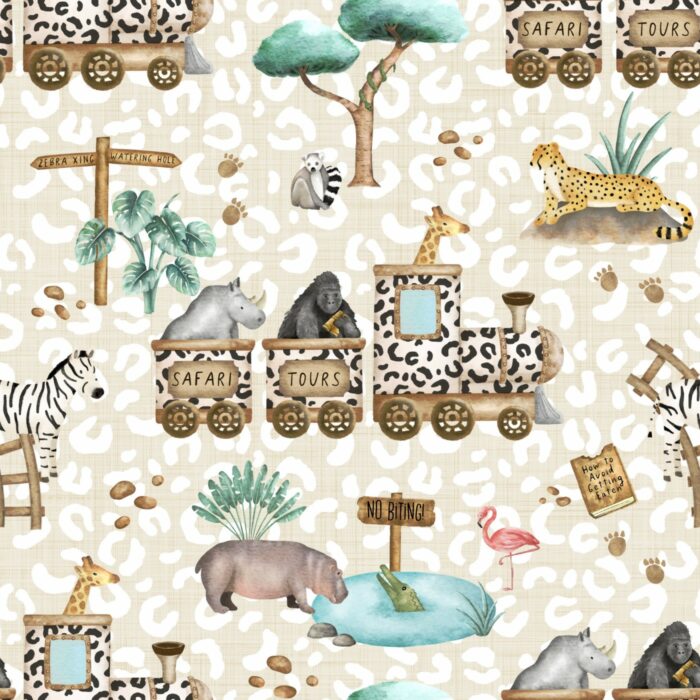 Tissu Imprimé Jungle Train, 10 tissus au choix