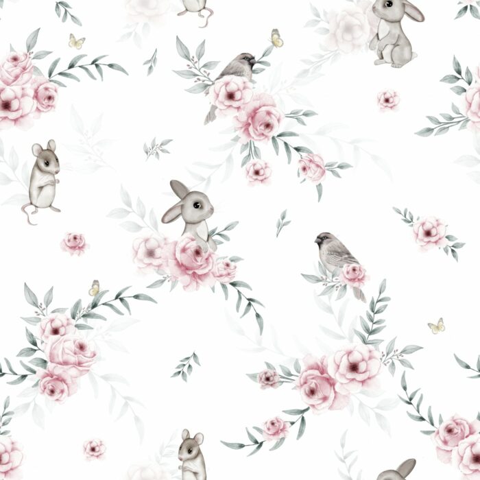 Tissu Imprimé Lapin Fleurs Romantiques, 10 tissus au choix