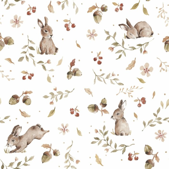 Tissu Imprimé Lapin Mignon Bois, 3 coloris et 10 tissus au choix