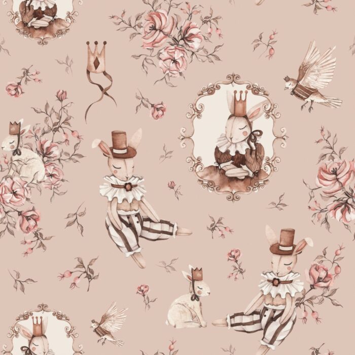 Tissu Imprimé Lapin Vintage Fleurs Rose, 10 tissus au choix