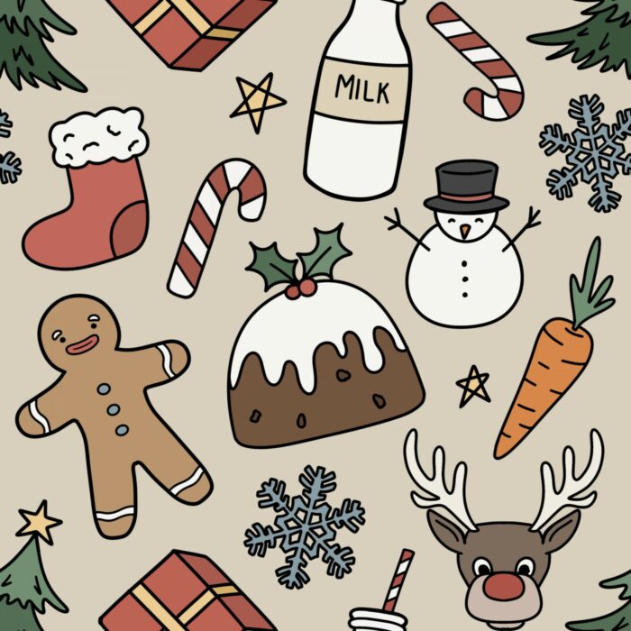 Tissu Imprimé Noel Gourmandises Beige, 10 tissus au choix