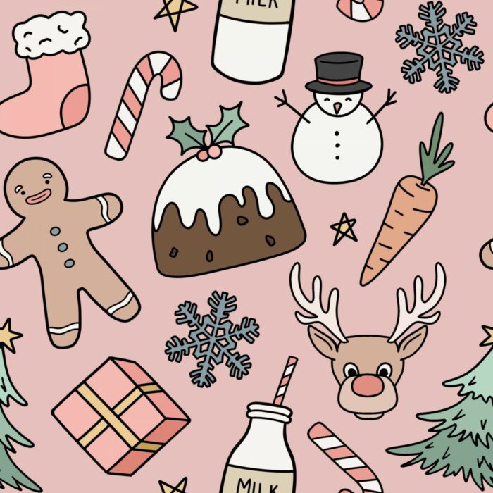 Tissu Imprimé Noel Gourmandises Rose, 10 tissus au choix