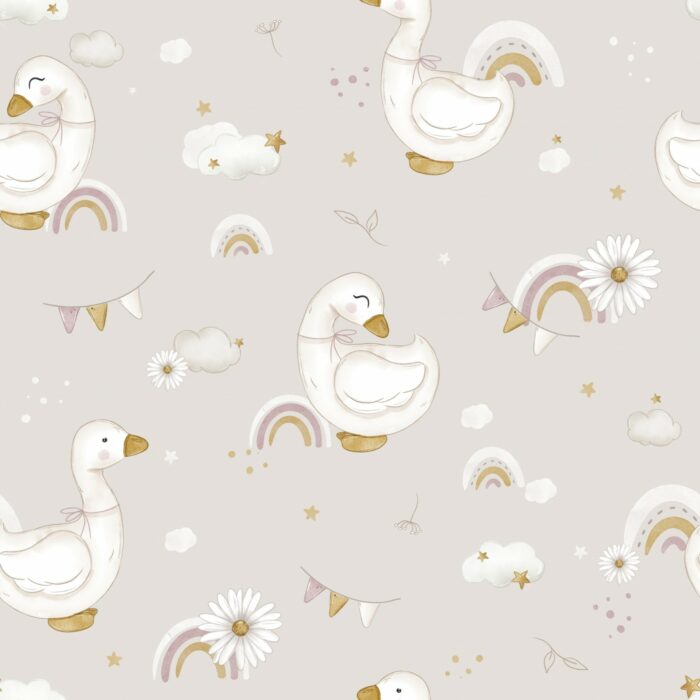 Tissu Imprimé Oies Arc-en-ciel Beige, 10 tissus au choix