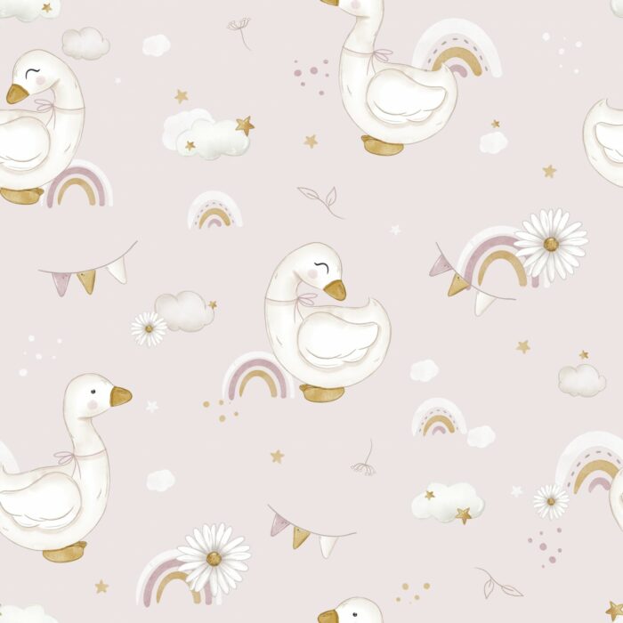 Tissu Imprimé Oies Arc-en-ciel Rose, 10 tissus au choix