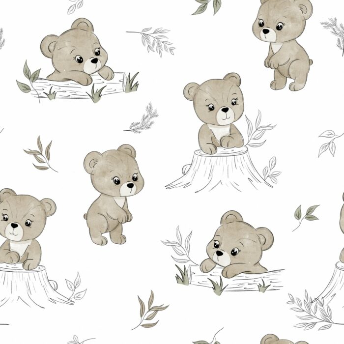 Tissu Imprimé Ourson Foret Dessin, 10 tissus au choix