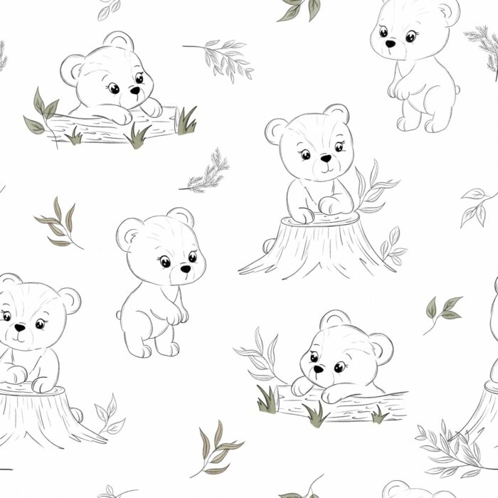 Tissu Imprimé Ourson Foret Dessin Blanc, 10 tissus au choix