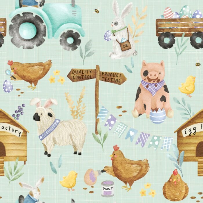 Tissu Imprimé Paques Ferme, 10 tissus au choix
