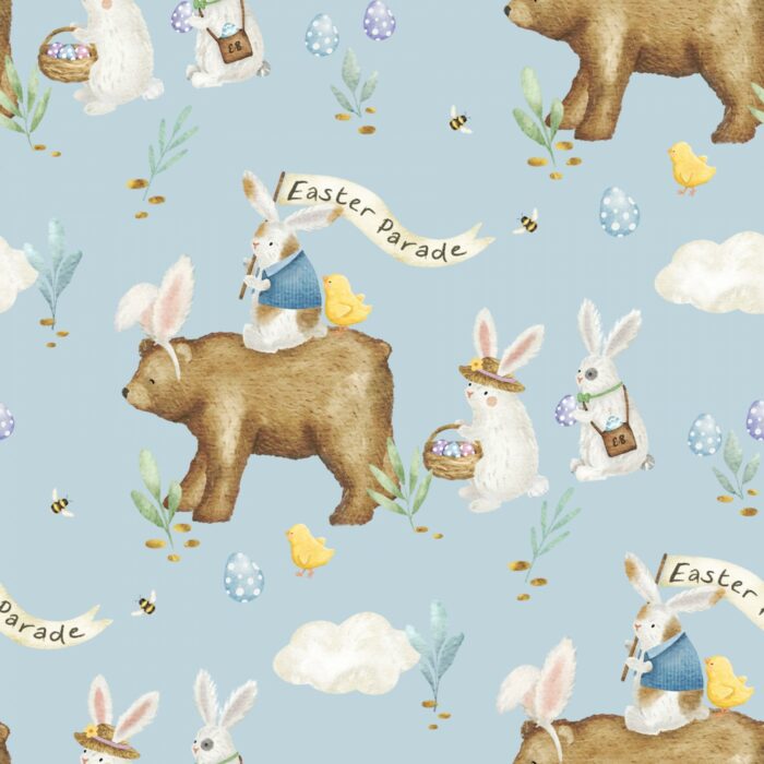 Tissu Imprimé Paques Ours Lapin, 10 tissus au choix