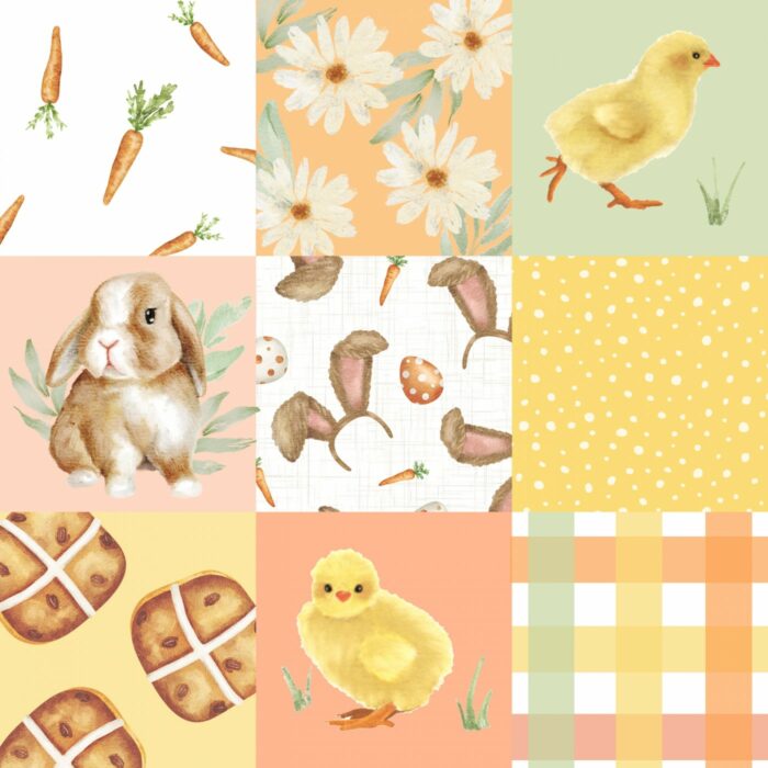 Tissu Imprimé Paques Patchwork Animaux, 10 tissus au choix