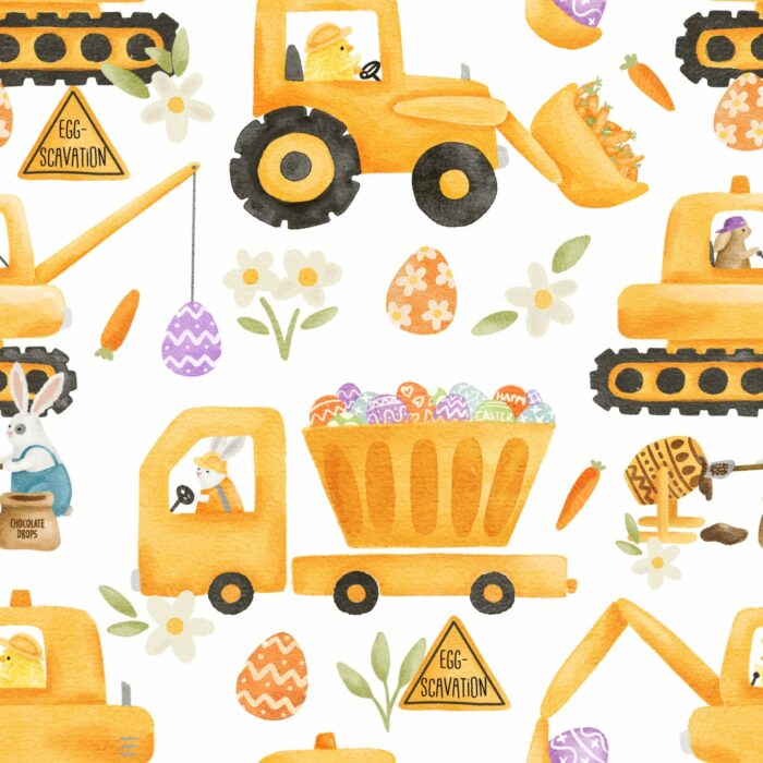 Tissu Imprimé Paques Tractopelles, 10 tissus au choix