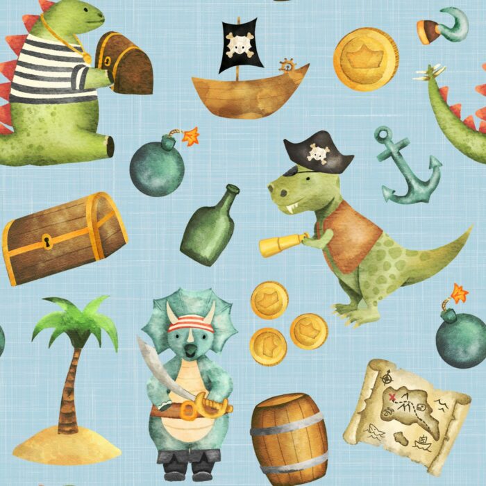 Tissu Imprimé Pirates Dinosaures, 10 tissus au choix