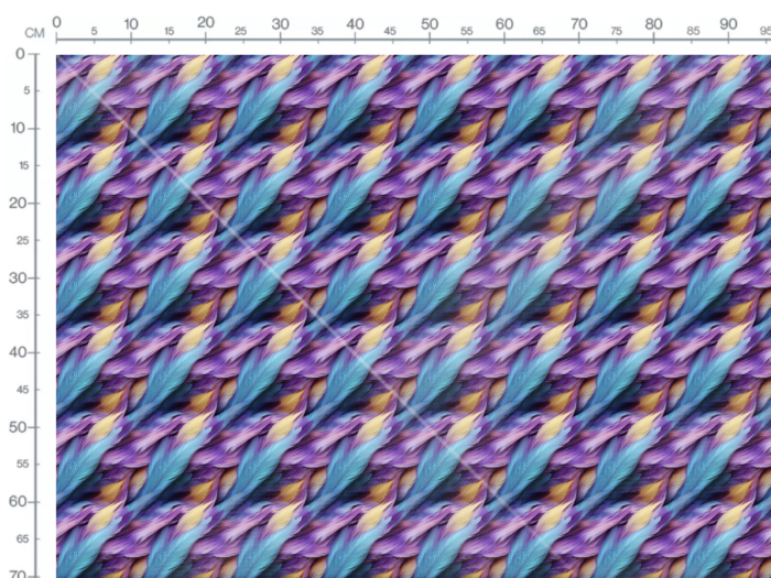 Tissu Imprimé Plumes Bleu Violet Orange, 10 tissus au choix – Image 3