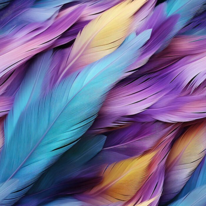 Tissu Imprimé Plumes Bleu Violet Orange, 10 tissus au choix