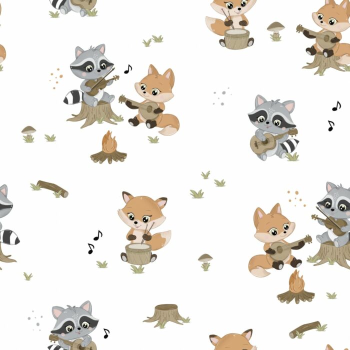 Tissu Imprimé Renard Musicien Blanc, 10 tissus au choix